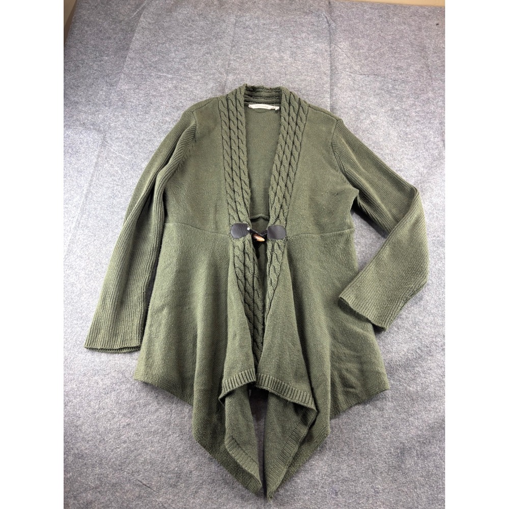 Soft Surroundings Green Cable Knit Toggle Handkerchief Hem Cardigan XL Heritage